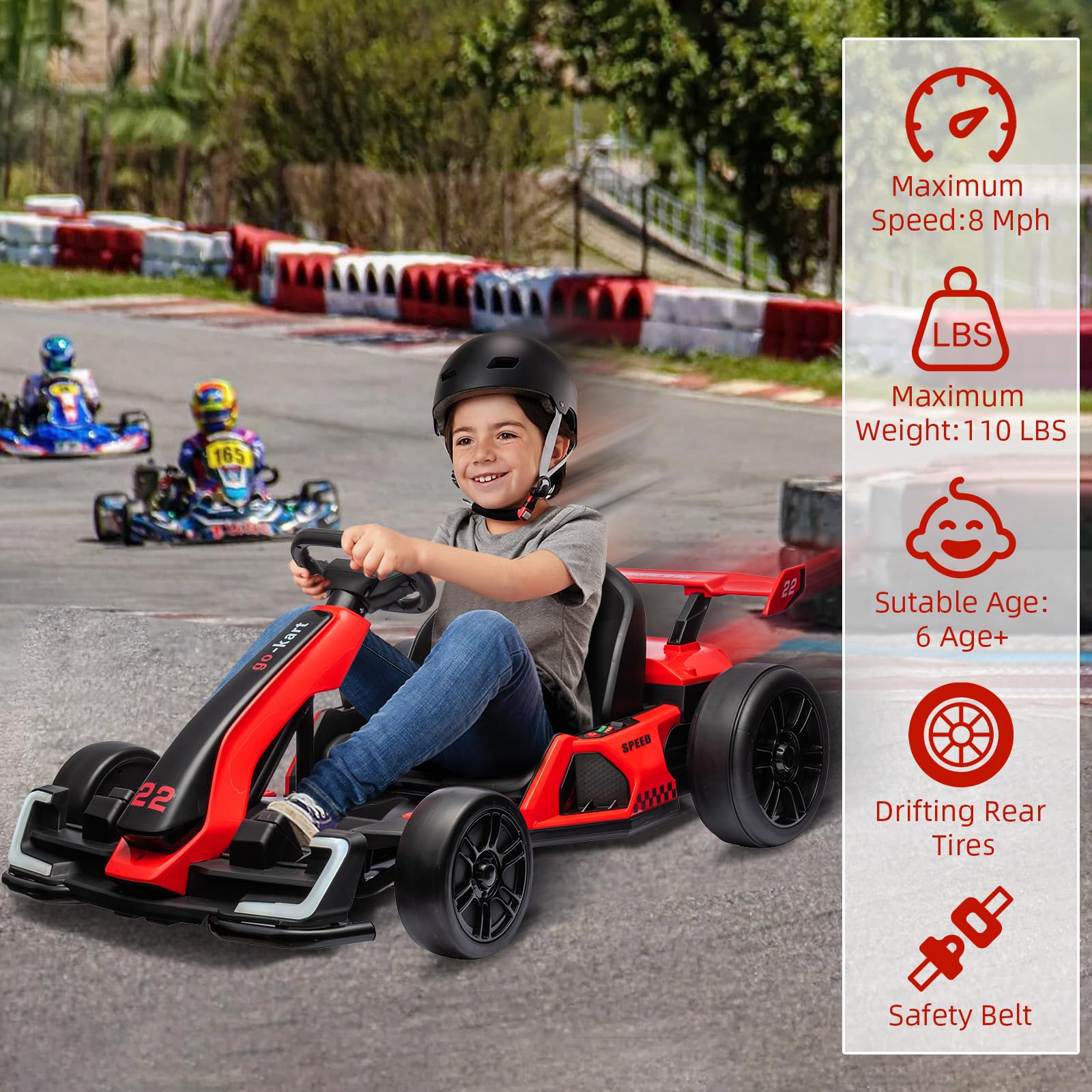 Garvee Ride - G Series: 24V Electric Go Kart, with 300W Strong Motor, Drift/Sport Mode, Big Battery, Eva Tire,Length Adjustment for Outdoor Racing Toy-Red