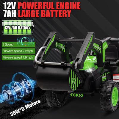 Garvee Ride - P Series: 12V 3 in 1 Ride on Excavator & Tractor with Detachable Trailer, Ride on Car Toy with Remote Control, Digger, LED Lights, Music, Kids Electric Vehicles for Boys Girls, Green