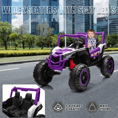 Garvee 2 Seater Ride on Car for Kids, 24V Powered Electric Off-Road UTV Ride Toy, 4WD Electric Vehicle with Remote Control, LED Lights, Bluetooth, 3 Speeds, Horn, 2 Spring Suspension