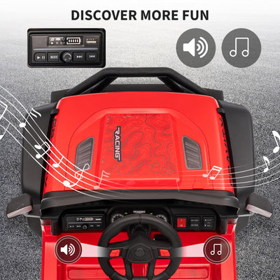 Garvee 12V Kids Ride On Truck Car with Parent Remote Control, 3 Speeds, Emergency Braking, LED Lights, Music & Horn, Red for Outdoor Adventures