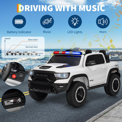 Garvee 12V Ride On Car for Kids Licensed RAM Remote Control Toddler Truck Electric Pickup Truck with Parental Control Truck Bed Storage LED Lights Music