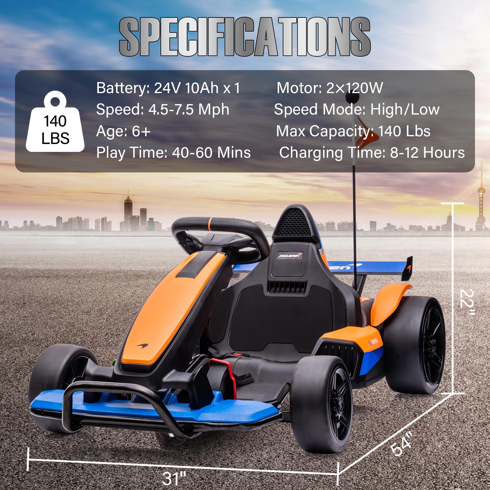 Garvee Ride - G Series: 24V Electric Go Kart for Kids, Licensed McLaren Go Carts for Kids w/Drift Race Pedal, 10AH Large Battery, 2×120W Powerful Motor, Damping System, Racing Flag, Kids Go Kart Age 6+