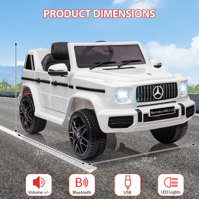 Garvee 12V Kids Ride on Car, Licensed Mercedes Benz G63 Electric Car w/Remote Control, Music, Spring Suspension, LED Light, Bluetooth, Horn, AUX, Safety Lock Battery Powered Electric Vehicle - White