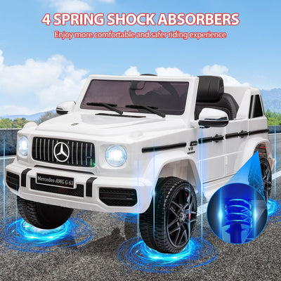 Garvee 12V Kids Ride on Car, Licensed Mercedes Benz G63 Electric Car w/Remote Control, Music, Spring Suspension, LED Light, Bluetooth, Horn, AUX, Safety Lock Battery Powered Electric Vehicle - White