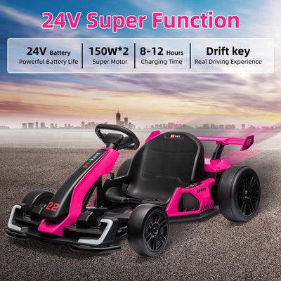 Garvee Ride - G Series: 24V Electric Go Kart, with 300W Strong Motor, Drift/Sport Mode, Big Battery, Eva Tire,Length Adjustment for Outdoor Racing Toy-Rose Red