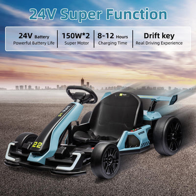 Garvee Ride - G Series: 24V Electric Go Kart, with 300W Strong Motor, Drift/Sport Mode, Big Battery, Eva Tire,Length Adjustment for Outdoor Racing Toy-Blue