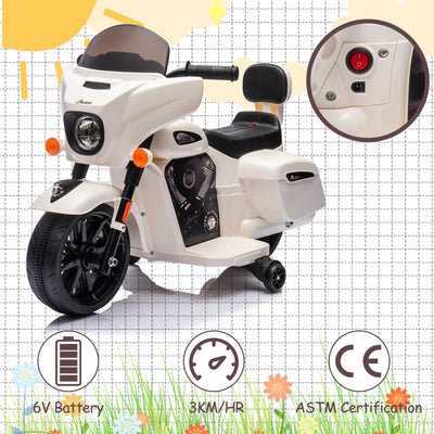 Garvee Ride - B Series: 6V Ride-On Motorcycle for Kids, Electric Dirt Bike with USB, Music, Headlight - White