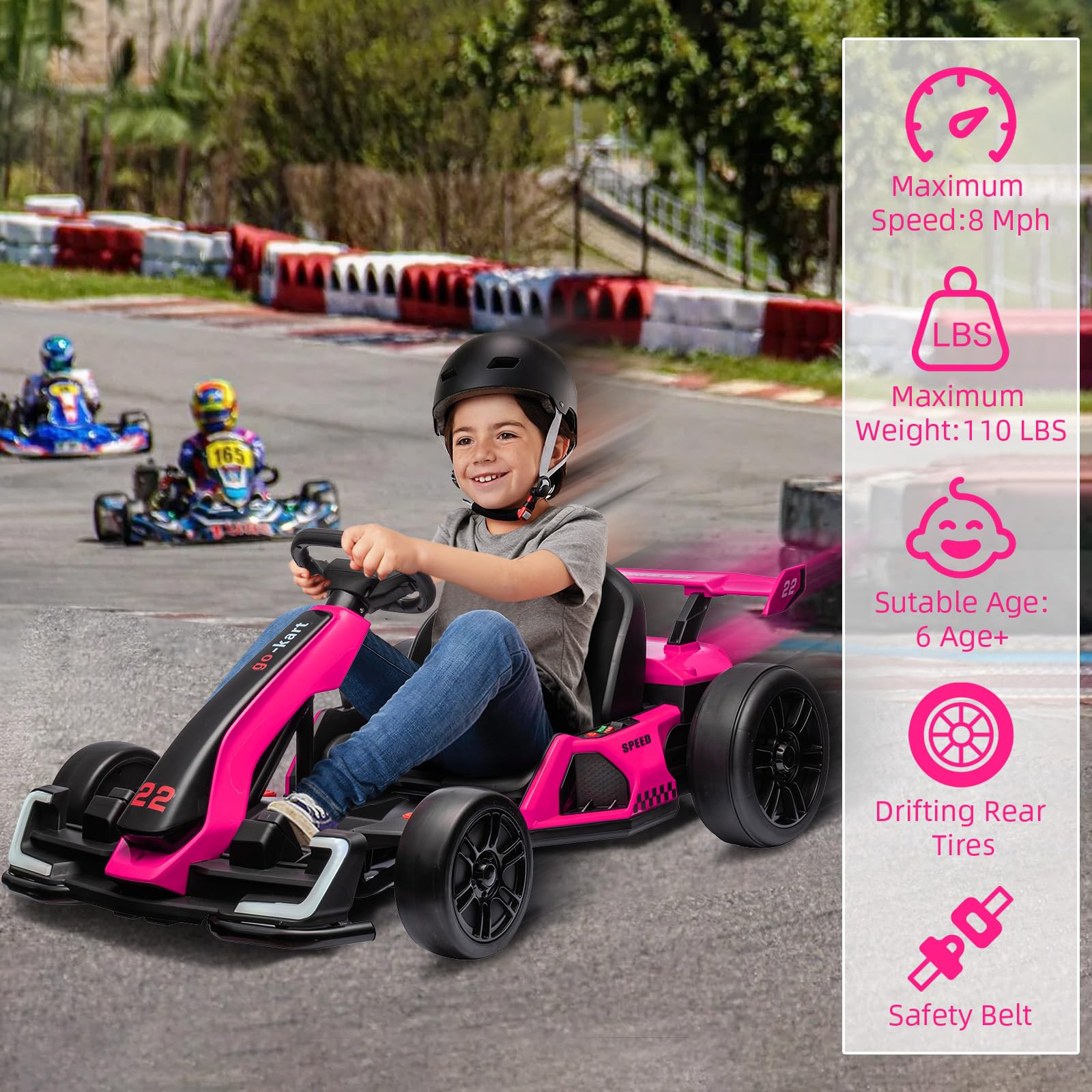 Garvee Ride - G Series: 24V Electric Go Kart, with 300W Strong Motor, Drift/Sport Mode, Big Battery, Eva Tire,Length Adjustment for Outdoor Racing Toy-Rose Red