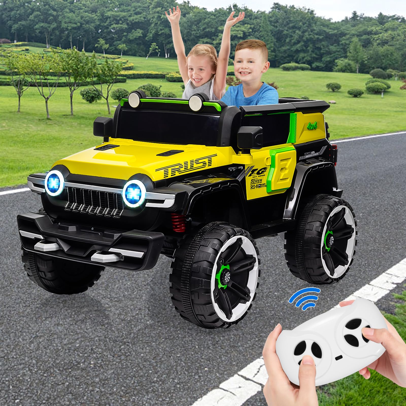 Garvee Ride - P Series: 12V 2-Seater Kids Ride On Car with Remote Control & Music - Yellow