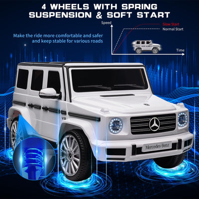Garvee 12V Kids Ride On Car, Licensed Mercedes-Benz G500 Electric Vehicle w/Parent Remote Control, 4xSpring Suspension, 3 Speeds, Rocking, LED Lights, Music, Battery Powered Ride on Toy for Kids - White