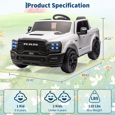 Garvee 24V Ride On Toys Licensed RAM 2500 2 Seater Kids Electric Truck Car With Remote Control White