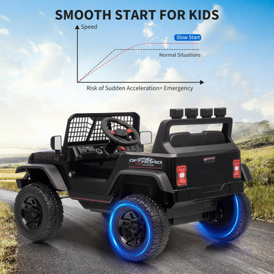 Garvee 12V Kids Ride On Truck Car with Parent Remote Control, 3 Speeds, Emergency Braking, LED Lights, Music & Horn, Black