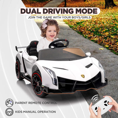 Garvee 12V Kids Ride On Car, Licensed Lamborghini Venono Electric Car w/Parent Remote Control, Scissor Door, 3 Speeds, LED Headlights, Rocking & Music, Battery Powered Ride on Toy for Boys Girls- White