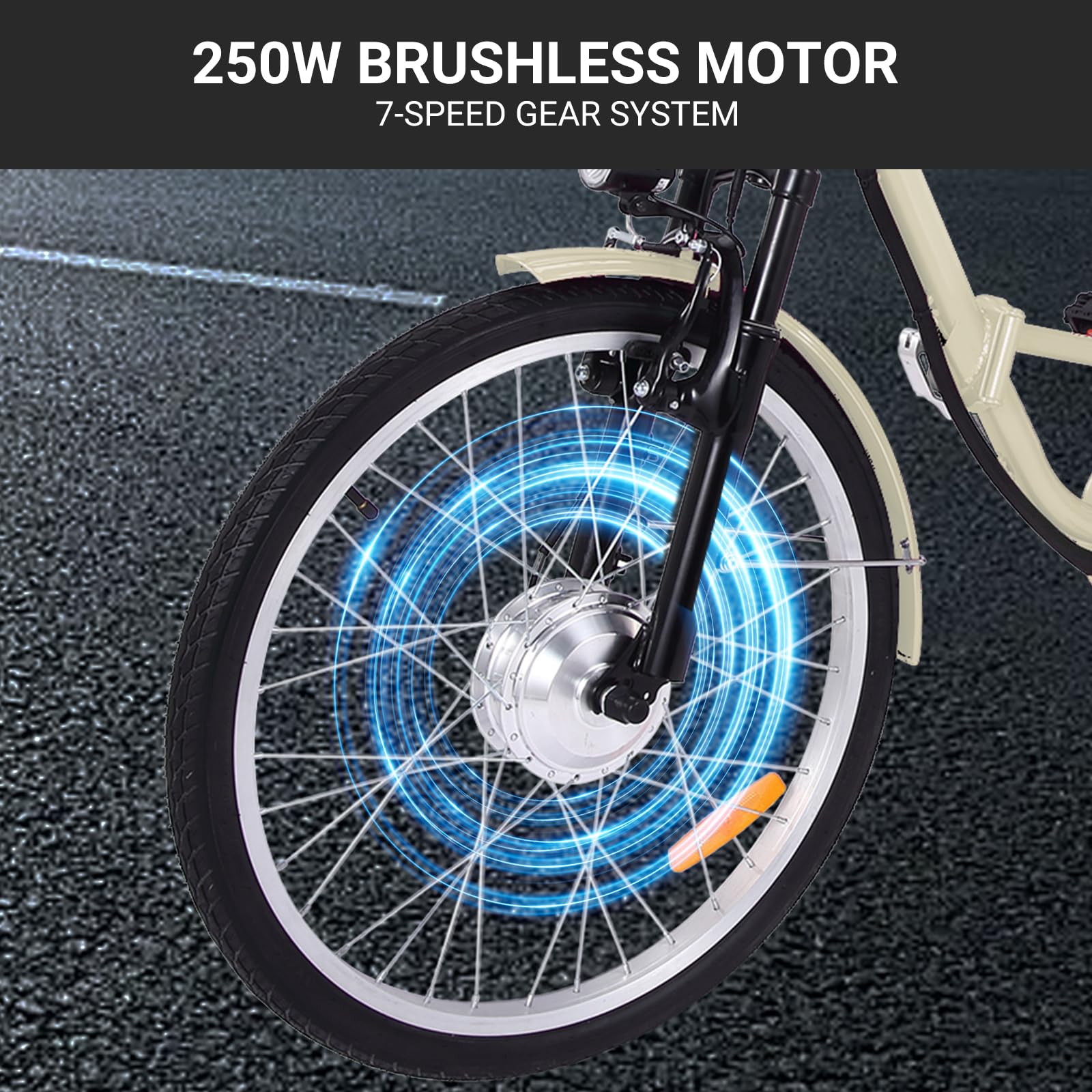Garvee 26 Inch Adult Electric Tricycle Folding 7-Speed Electric Tricycle with Basket, 36V Detachable Battery, 250W Brushless Motor Suitable for Men and Women, Beige