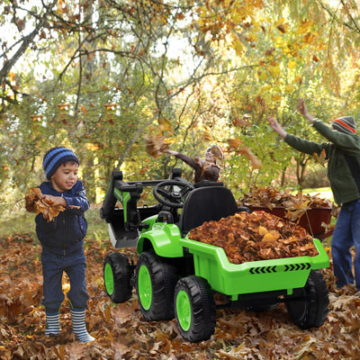 Garvee Ride - P Series: 12V 3 in 1 Ride on Excavator & Tractor with Detachable Trailer, Ride on Car Toy with Remote Control, Digger, LED Lights, Music, Kids Electric Vehicles for Boys Girls, Green