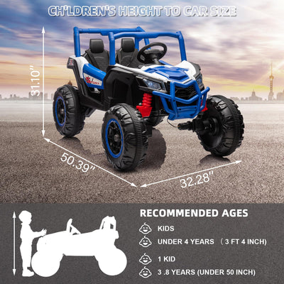 Garvee 2 Seater Ride on Car for Kids, 24V Powered Electric Off-Road UTV Ride Toy, 4WD Electric Vehicle with Remote Control, LED Lights, Bluetooth, 3 Speeds, Horn, 2 Spring Suspension (Blue)
