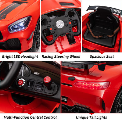 Garvee 12V Licensed Benz AMG Ride-On Car: Remote Control, Sound System, LED Headlights, One-Button Assemble Wheels, for Ages 3-8 - Red