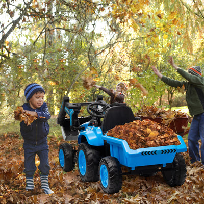 Garvee Ride - P Series: 12V 3 in 1 Ride on Excavator & Tractor with Detachable Trailer, Ride on Car Toy with Remote Control, Digger, LED Lights, Music, Kids Electric Vehicles for Boys Girls, Blue