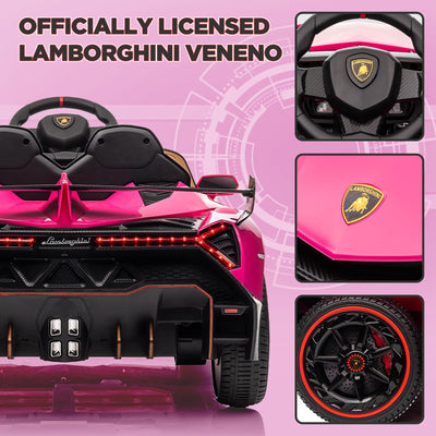Garvee 12V Kids Ride On Car, Licensed Lamborghini Venono Electric Car w/Parent Remote Control, Scissor Door, 3 Speeds, LED Headlights, Rocking & Music, Battery Powered Ride on Toy for Boys Girls- Pink