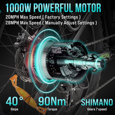 Garvee Electric Bike - 26" Fat Tire, 1000W Dual Motor Fat Tire Electric Bike, 48V 18Ah , 35mph Speed, Hidden Battery Mountain E Bike for Off Road，Electric Bike with Throttle & Pedal Assist, Hydraulic Brakes