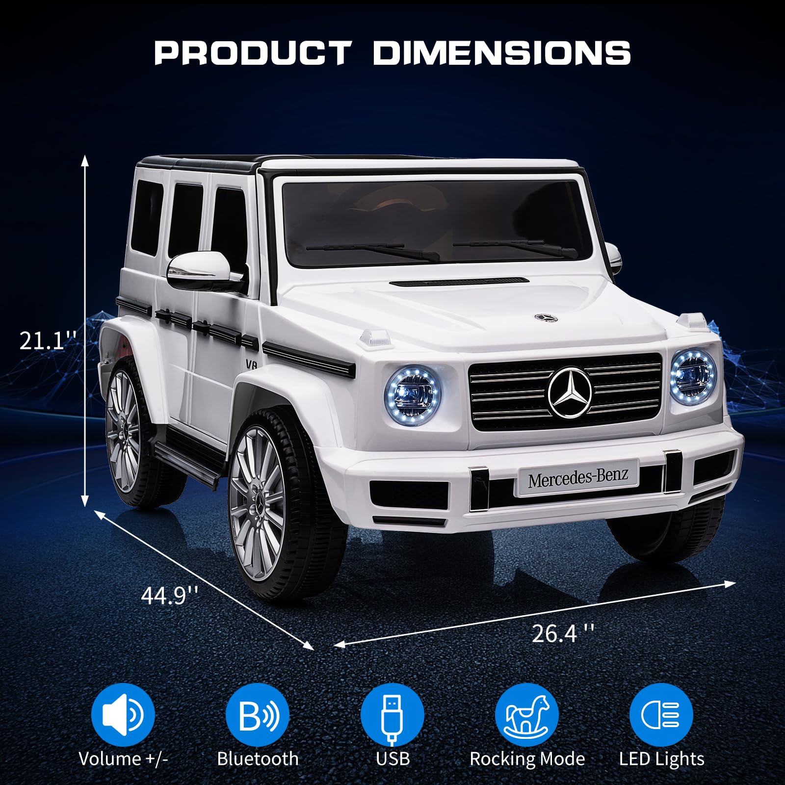 Garvee 12V Kids Ride On Car, Licensed Mercedes-Benz G500 Electric Vehicle w/Parent Remote Control, 4xSpring Suspension, 3 Speeds, Rocking, LED Lights, Music, Battery Powered Ride on Toy for Kids - White