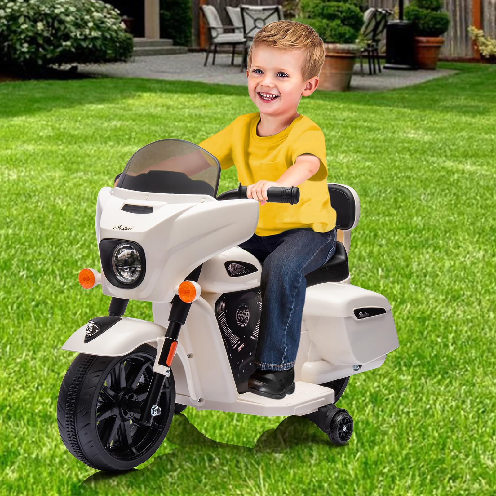 Garvee Ride - B Series: 6V Ride-On Motorcycle for Kids, Electric Dirt Bike with USB, Music, Headlight - White