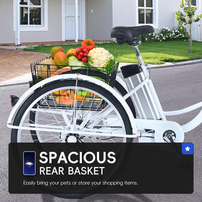 Garvee Adult Tricycle 7-Speed 26-Inch 3-Wheel Bike with Basket 250W Motor 36V Battery LED Headlight for Women Seniors Men