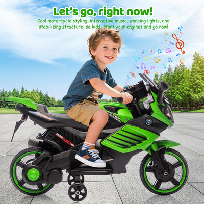 Garvee Kids 6V Ride On Motorcycle With Training Wheels, Battery Powered Toddler Motorcycle For Boys And Girls, Green, 30.31" L x 14.96" W x 19.69" H