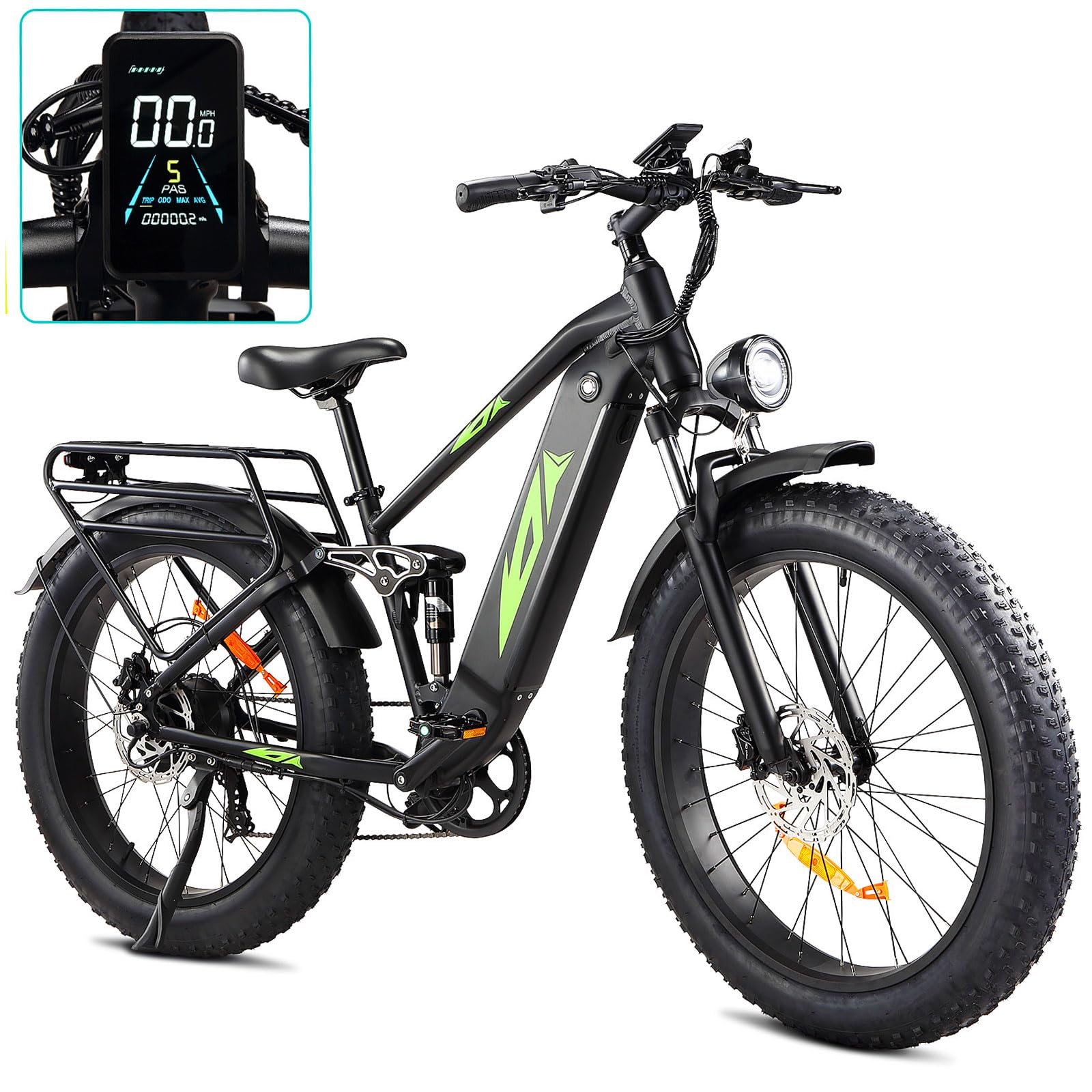 Garvee Electric Bike for Adults 1000W, 48V 17.5AH Battery Adult Electric Bicycles, 26" Fat Tire Full Suspension Ebike, 28MPH Mountain Beach E Bike, 7 Speed, 60Miles Range, UL Certified