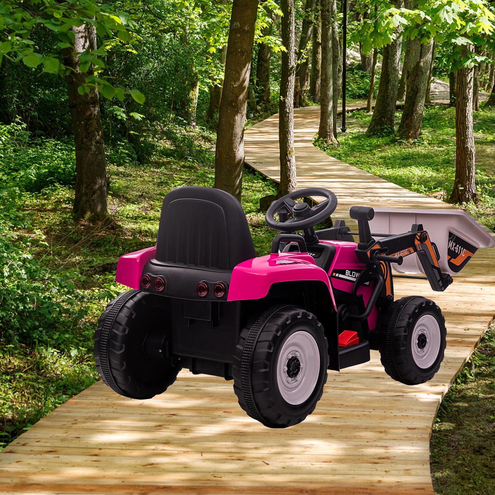Garvee 12V Kids Ride on Car,Excavator with Bucket & Remote Control,Toddler Battery Powered Electric Vehicle,2+1 Gear Shift,3 Speeds,Music,Bluetooth,7-LED Headlights,EVA Tire,Rose