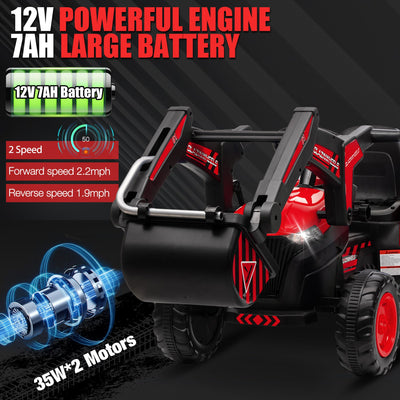 Garvee Ride - P Series: 12V 3 in 1 Ride on Excavator & Tractor with Detachable Trailer, Ride on Car Toy with Remote Control, Digger, LED Lights, Music, Kids Electric Vehicles for Boys Girls, Red