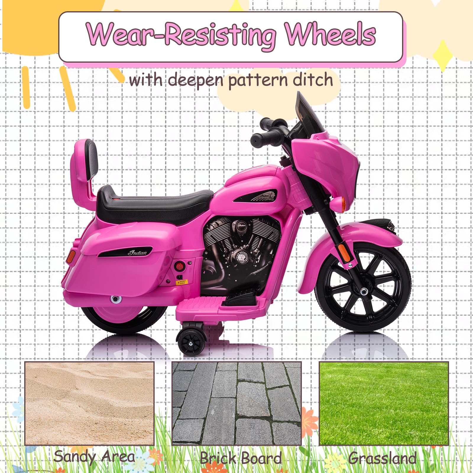 Garvee Ride - B Series: 6V Ride-On Motorcycle for Kids, Electric Dirt Bike with USB, Music, Headlight - Pink