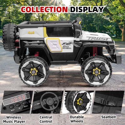 Garvee Ride - P Series: 12V 2-Seater Kids Ride On Car with Remote Control & Music - White