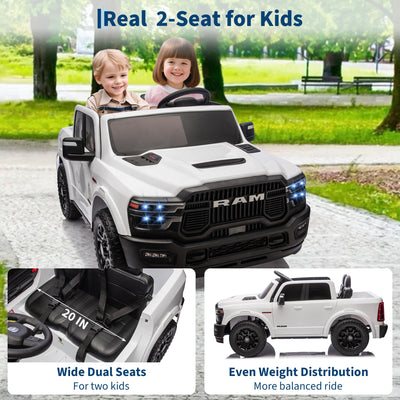 Garvee 24V Ride On Toys Licensed RAM 2500 2 Seater Kids Electric Truck Car With Remote Control White