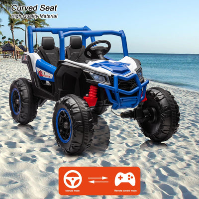 Garvee 2 Seater Ride on Car for Kids, 24V Powered Electric Off-Road UTV Ride Toy, 4WD Electric Vehicle with Remote Control, LED Lights, Bluetooth, 3 Speeds, Horn, 2 Spring Suspension (Blue)