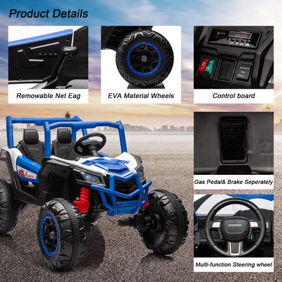 Garvee 2 Seater Ride on Car for Kids, 24V Powered Electric Off-Road UTV Ride Toy, 4WD Electric Vehicle with Remote Control, LED Lights, Bluetooth, 3 Speeds, Horn, 2 Spring Suspension (Blue)
