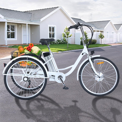 Garvee Adult Tricycle 7-Speed 26-Inch 3-Wheel Bike with Basket 250W Motor 36V Battery LED Headlight for Women Seniors Men
