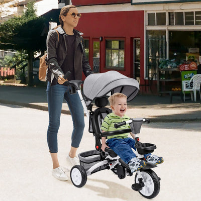 Garvee 7-in-1 Baby Tricycle, Folding Toddler Trike, Adjustable Push Handle, Rotatable Seat, Safety Harness, All-Terrain Wheels, For 1-5 Year Olds (Gray)