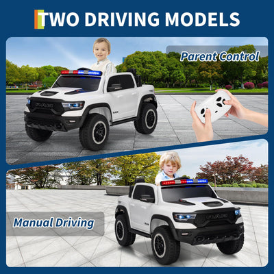 Garvee 12V Ride On Car for Kids Licensed RAM Remote Control Toddler Truck Electric Pickup Truck with Parental Control Truck Bed Storage LED Lights Music