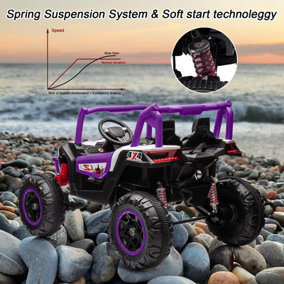 Garvee 2 Seater Ride on Car for Kids, 24V Powered Electric Off-Road UTV Ride Toy, 4WD Electric Vehicle with Remote Control, LED Lights, Bluetooth, 3 Speeds, Horn, 2 Spring Suspension