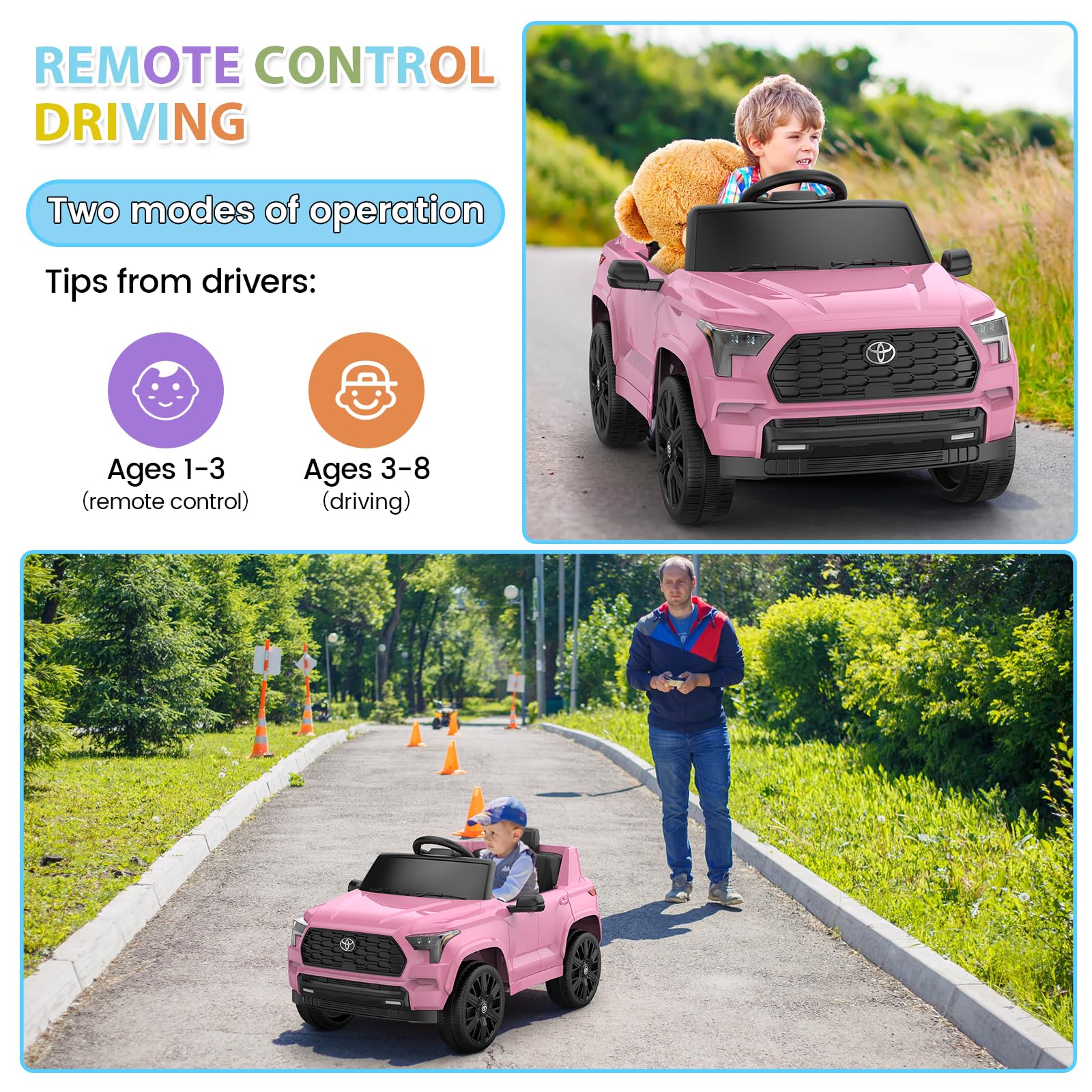 Garvee 12V Licensed Toyota Ride-On Truck: Remote Control, Spring Suspension, LED Lights, Bluetooth, 3 Speeds
