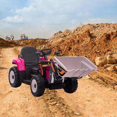 Garvee 12V Kids Ride on Car,Excavator with Bucket & Remote Control,Toddler Battery Powered Electric Vehicle,2+1 Gear Shift,3 Speeds,Music,Bluetooth,7-LED Headlights,EVA Tire,Rose