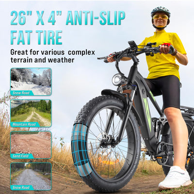 Garvee Electric Bike - 26" Fat Tire, 1000W Dual Motor Fat Tire Electric Bike, 48V 18Ah , 35mph Speed, Hidden Battery Mountain E Bike for Off Road，Electric Bike with Throttle & Pedal Assist, Hydraulic Brakes