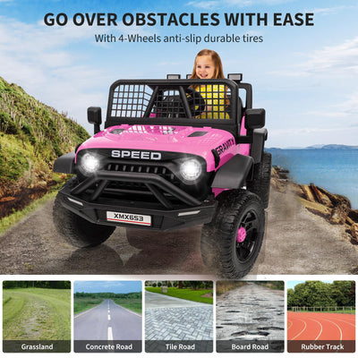 Garvee 12V Kids Ride On Truck Car with Parent Remote Control, 3 Speeds, Emergency Braking, LED Lights, Music & Horn, Pink for Boys and Girls Outdoor Adventures
