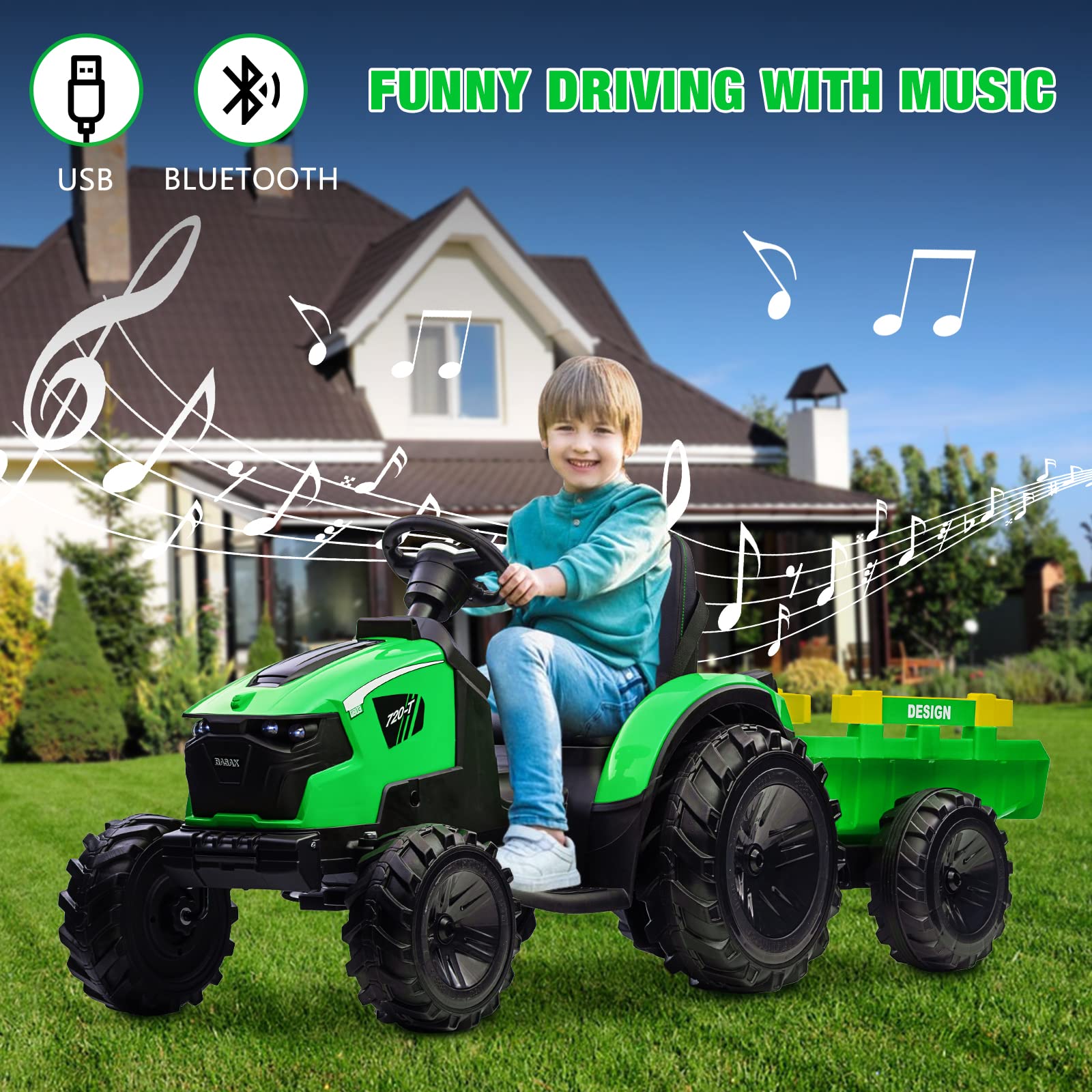 Garvee 3-in-1 Ride-On Tractor For Kid Age 3+,max 66 lbs, 24V Electric, Excavator & Bulldozer, Remote Control, LED, Music, USB/Bluetooth
