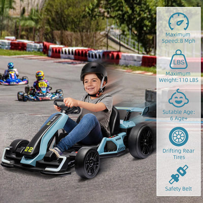 Garvee Ride - G Series: 24V Electric Go Kart, with 300W Strong Motor, Drift/Sport Mode, Big Battery, Eva Tire,Length Adjustment for Outdoor Racing Toy-Blue