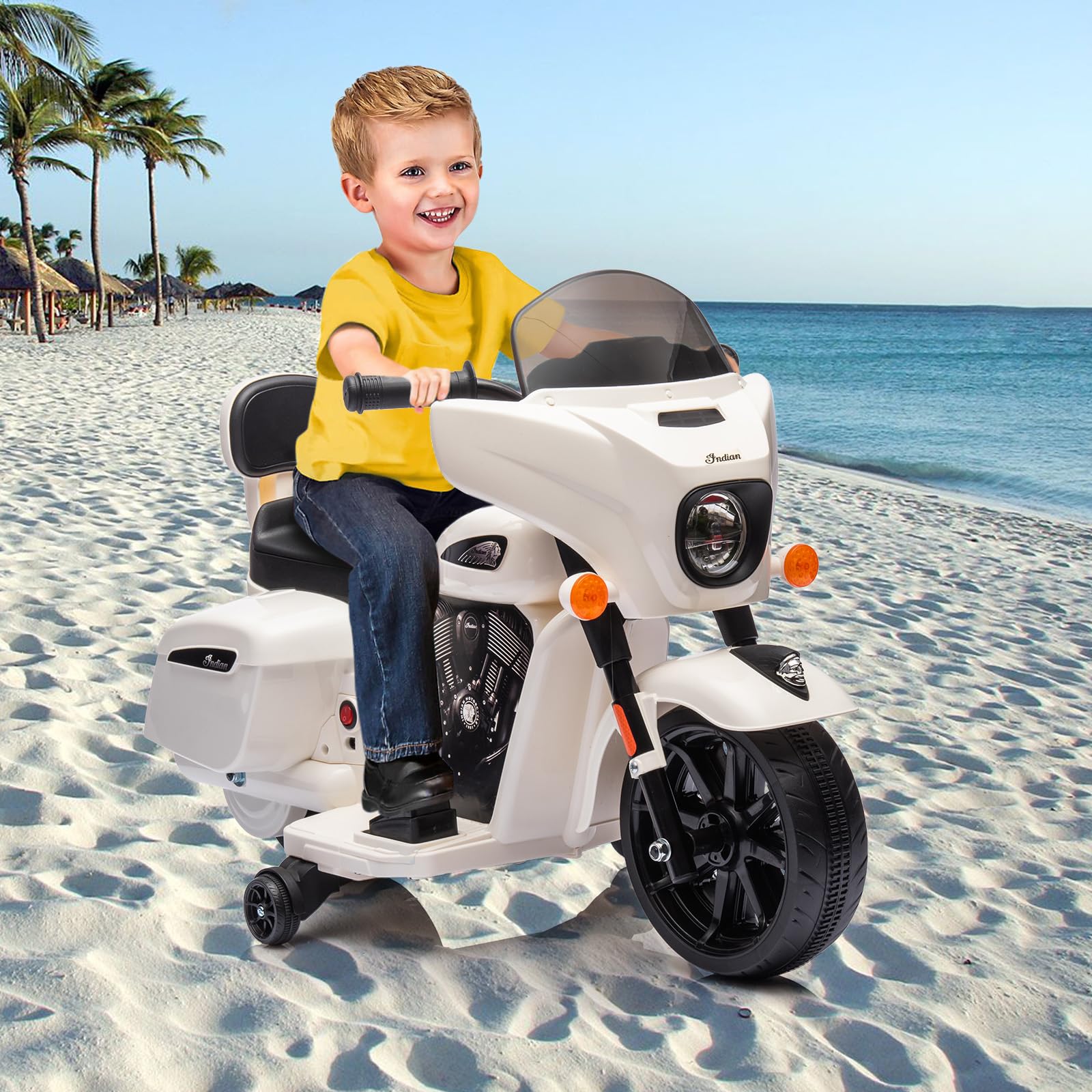 Garvee Ride - B Series: 6V Ride-On Motorcycle for Kids, Electric Dirt Bike with USB, Music, Headlight - White