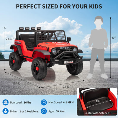 Garvee 12V Kids Ride On Truck Car with Parent Remote Control, 3 Speeds, Emergency Braking, LED Lights, Music & Horn, Red for Outdoor Adventures