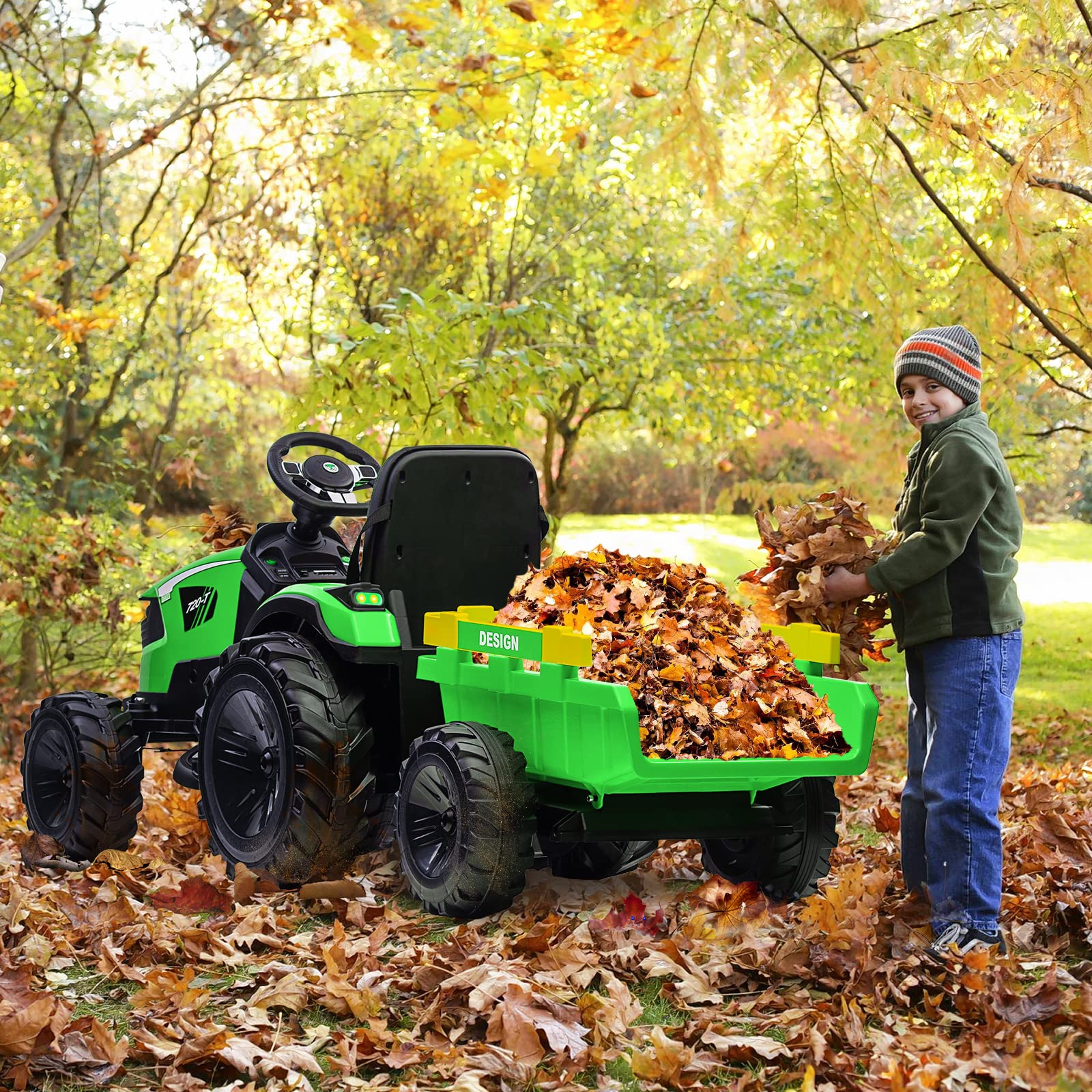 Garvee 3-in-1 Ride-On Tractor For Kid Age 3+,max 66 lbs, 24V Electric, Excavator & Bulldozer, Remote Control, LED, Music, USB/Bluetooth