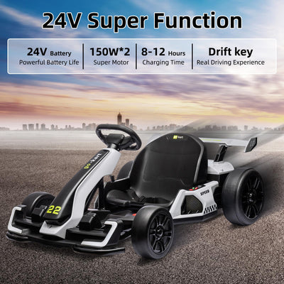 Garvee Ride - G Series: 24V Electric Go Kart, with 300W Strong Motor, Drift/Sport Mode, Big Battery, Eva Tire,Length Adjustment for Outdoor Racing Toy-White